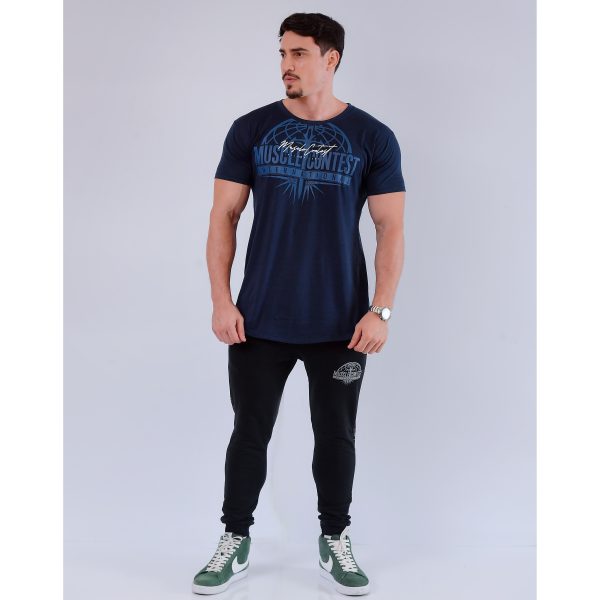 CAMISETA LONGLINE GLOBO AZUL MARINHO
