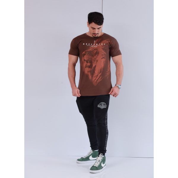 CAMISETA LONGLINE LION 3D MARROM
