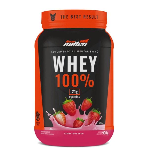 WHEY 100% 900g NEW MILLEN - POTE - MORANGO